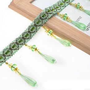 Yalulu 4 Yards Braid Hanging Beads Pendant Tassel Trim Hanging Ball Fringe Fabric Ribbon Trimming DIY Craft Sewing Accessory for Home Curtain Decoration (Deep Coffee)
