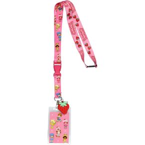 Strawberry Shortcake Lanyard Badge Holder Strawberryland Friends Reversible Design with 2" Strawberry Rubber Pendant