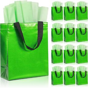 KeerxunBag 12pcs Reusable Gift Bags（Includes Tissue Paper） Gift bag with handle Birthdays Parties Holidays Weddings Medium 10x4x8in cyan Gift Bags