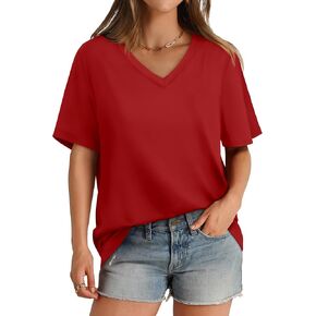 Aokosor Womens T Shirts V Neck Short Sleeve Casual Loose Tees Tops 2024 Trending Now in Kuwait