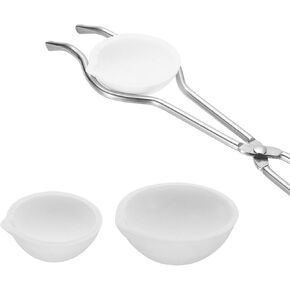 PATIKIL Small Melting Ceramic Crucible Bowl Dish Cup Set Include Whip Tongs Handle, Quartz Crucible Kit for Melting Metal, 4 Pcs 100g 250g 500g