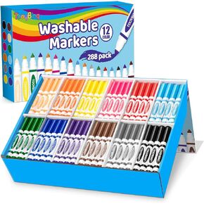 Washable Markers Bulk (288 Count), 12 Assorted Color, Markers for Kids Classroom School, Broad Tip Durable Markers, Back to School Classroom Art Supplies Essentials for Kids