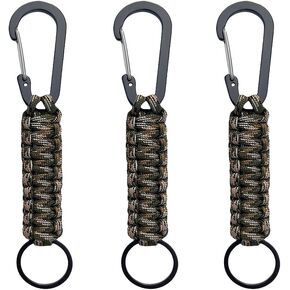 3 Pack Carabiners with Paracord Strap - Black Metal Key Ring Keychain Hook - D-Locking Keyring Clip for Keys, Backpack, Camping, Hiking, Traveling (Rainbow)
