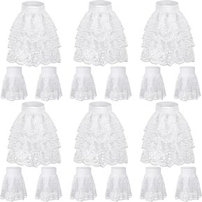 Janmercy 6 Set Halloween White Victorian Lace Jabot and Cuffs Set Colonial Lace Collar Detachable Fake Sleeve Costume Accessory