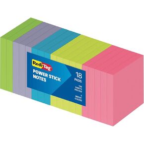 Redi-Tag Sticky Notes, Power Stick Notes, Adhesive Reminders, 3" x 3" Reusable Notes, Strong Adhesive Memos, Assorted Bright Colors, 12 Pack (1000976)
