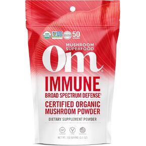 Om Organic Mushroom Superfood Powder, Immune, (100 Servings), Reishi & Turkey Tail, Immune Support Supplement, 7.05 Ounce (Pack of 1)