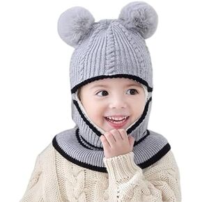Baby Girls and Boys Winter Warm Knit Caps Scarf Woolen Hood Warm Skull Knit Caps