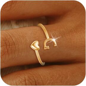 Initial Ring Chunky Gold Rings for Women Gold Filled Ring Rings for Women Non Tarnish Heart Initial Stackable Rings Adjustable Pinky Rings for Teen Letter Rings Jewerly Gift