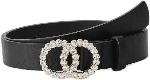 COTIM COYIN Women's Rhinestone circle Buckle Belt, Skinny Leather Belts for Jeans Dress Pants in Saudi Arabia