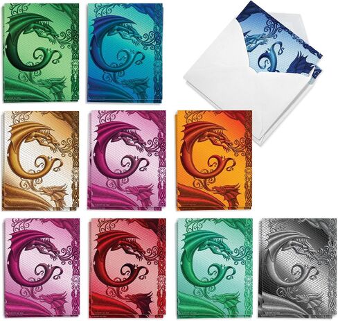 The Best Card Company - 20 Assorted Colored Monogram Blank Notecards, Personal Stationary Bulk Box Set 4 x 5.12 Inch w/Envelopes, Miss you and Just Because Notes - Dragon Initials J AM10319OCB-B2x10 in Saudi Arabia
