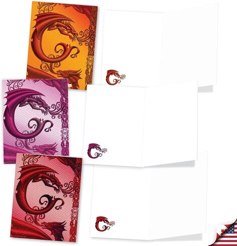 The Best Card Company - 20 Assorted Colored Monogram Blank Notecards, Personal Stationary Bulk Box Set 4 x 5.12 Inch w/Envelopes, Miss you and Just Because Notes - Dragon Initials J AM10319OCB-B2x10 in Saudi Arabia