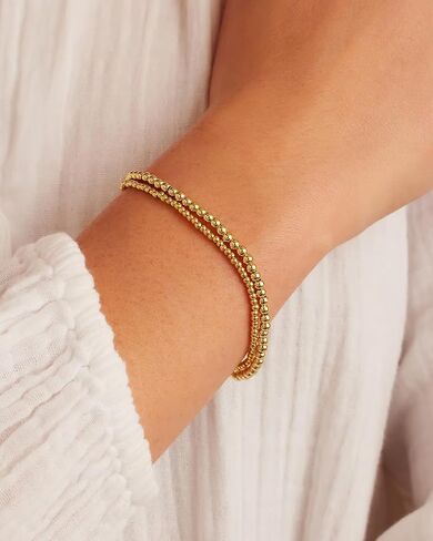 14k Plated Gold Beaded Pearl Bracelets stack, Gold Bracelets Non Tarnish Gold Pearl Bracelets Stretch for Women Bead Ball Bracelet Jewelry Gifts in Kuwait