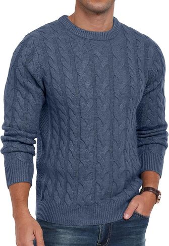 Askdeer Men's Pullover Sweater Cable Knit Chunky Sweater Classic Casual Crewneck Sweaters with Ribbing Edge in Saudi Arabia