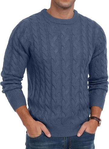 Askdeer Men's Pullover Sweater Cable Knit Chunky Sweater Classic Casual Crewneck Sweaters with Ribbing Edge in Saudi Arabia