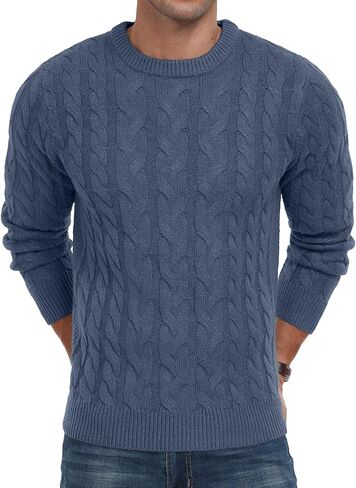 Askdeer Men's Pullover Sweater Cable Knit Chunky Sweater Classic Casual Crewneck Sweaters with Ribbing Edge in Saudi Arabia
