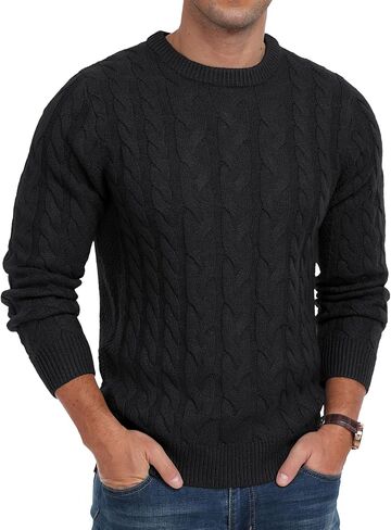 Askdeer Men's Pullover Sweater Cable Knit Chunky Sweater Classic Casual Crewneck Sweaters with Ribbing Edge in Kuwait
