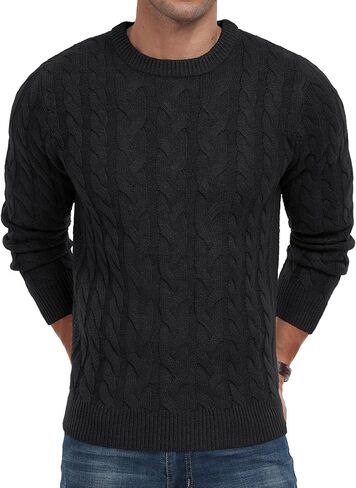 Askdeer Men's Pullover Sweater Cable Knit Chunky Sweater Classic Casual Crewneck Sweaters with Ribbing Edge in Kuwait