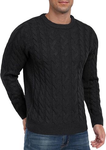 Askdeer Men's Pullover Sweater Cable Knit Chunky Sweater Classic Casual Crewneck Sweaters with Ribbing Edge in Kuwait