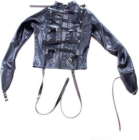 Leather Body Harness Straight Jacket Hand Cross Arm Guard Sleeve Adjustable Halloween Novelty Fancy Cosplay Costume in Saudi Arabia