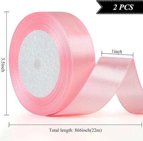 Phinus 2 Roll 1 inch Pink Ribbon, 24 Yards Pink Satin Ribbon, Light Pink Ribbon, Fabric Ribbon for Flower Bouquet, Pink Ribbon for Gift Wrapping, Ribbon Pink for Wedding, Handmade Bows and Craft in Saudi Arabia