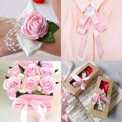 Phinus 2 Roll 1 inch Pink Ribbon, 24 Yards Pink Satin Ribbon, Light Pink Ribbon, Fabric Ribbon for Flower Bouquet, Pink Ribbon for Gift Wrapping, Ribbon Pink for Wedding, Handmade Bows and Craft in Saudi Arabia