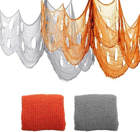 2 Pcs 5 Yards X 40" Include Hanging Outdoor Indoor Scary Creepy Halloween Office Party Door Window Giant Spider Wall Yard Table car Lawn Cloth Decorations Cheesecloth Fabric (White + Gray) in Saudi Arabia
