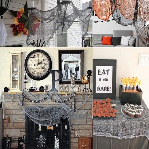 2 Pcs 5 Yards X 40" Include Hanging Outdoor Indoor Scary Creepy Halloween Office Party Door Window Giant Spider Wall Yard Table car Lawn Cloth Decorations Cheesecloth Fabric (White + Gray) in Saudi Arabia