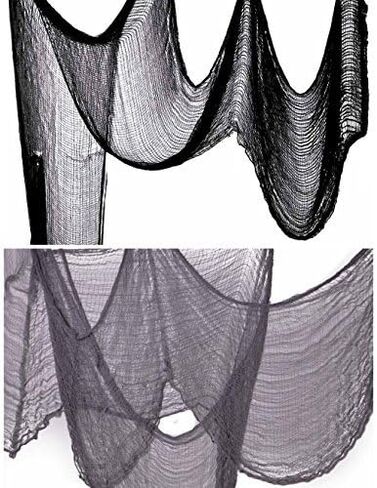 2 Pcs 5 Yards X 40" Include Hanging Outdoor Indoor Scary Creepy Halloween Office Party Door Window Giant Spider Wall Yard Table car Lawn Cloth Decorations Cheesecloth Fabric (White + Gray) in Saudi Arabia