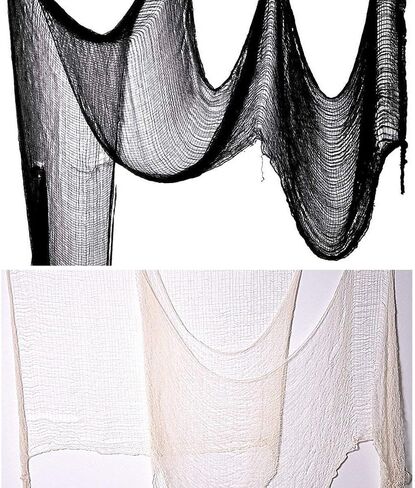 2 Pcs 5 Yards X 40" Include Hanging Outdoor Indoor Scary Creepy Halloween Office Party Door Window Giant Spider Wall Yard Table car Lawn Cloth Decorations Cheesecloth Fabric (White + Gray) in Saudi Arabia