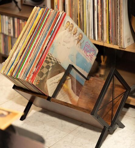 RecordGroove Vinyl Record Holder, 80-100 LP Vinyl Record Storage Rack, Wooden & Metal Album Storage Rack - For Albums, Books, Magazines & Office Storage in Saudi Arabia