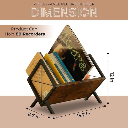 RecordGroove Vinyl Record Holder, 80-100 LP Vinyl Record Storage Rack, Wooden & Metal Album Storage Rack - For Albums, Books, Magazines & Office Storage in Saudi Arabia