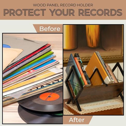 RecordGroove Vinyl Record Holder, 80-100 LP Vinyl Record Storage Rack, Wooden & Metal Album Storage Rack - For Albums, Books, Magazines & Office Storage in Saudi Arabia