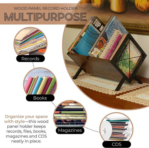 RecordGroove Vinyl Record Holder, 80-100 LP Vinyl Record Storage Rack, Wooden & Metal Album Storage Rack - For Albums, Books, Magazines & Office Storage in Saudi Arabia