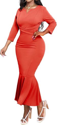 Elegant Church Dress for Women Sexy V Neck Long Sleeve Bodycon Midi Fishtail Dresses in Saudi Arabia