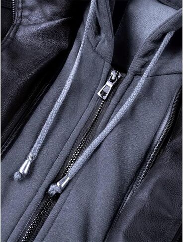 INVACHI Men's Casual Faux Leather Jacket Motorcycle Bomber Stand Collar Jacket with Removable Hood in Kuwait