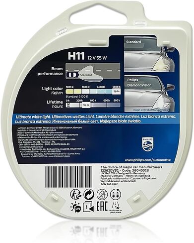 H4 9003 HB2 DiamondVision Halogen Replacement Bulbs for Philips 12342DVS2 12V 60/55W | Pack of 2 in Kuwait