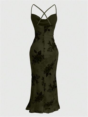 Milumia Women's Floral Ruched Mesh Bodycon Maxi Dress Cowl Neck Long Cami Dress in Kuwait