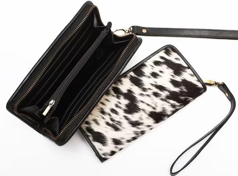Womens Zipper Wristlet Cowhide Clutch Real Leather Hair on Wallet Western Purse, Handbag Organizer for women (Tricolor) in Saudi Arabia
