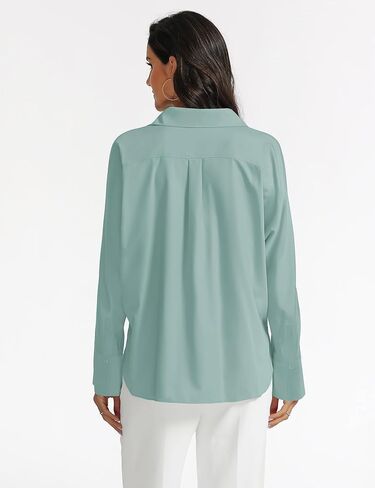 بلوزة عمل نسائية من Prettywear بأكمام طويلة بياقة على شكل V قمصان رسمية للمكتب ملابس علوية فضفاضة غير رسمية 2024 in Kuwait