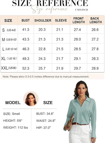 بلوزة عمل نسائية من Prettywear بأكمام طويلة بياقة على شكل V قمصان رسمية للمكتب ملابس علوية فضفاضة غير رسمية 2024 in Kuwait