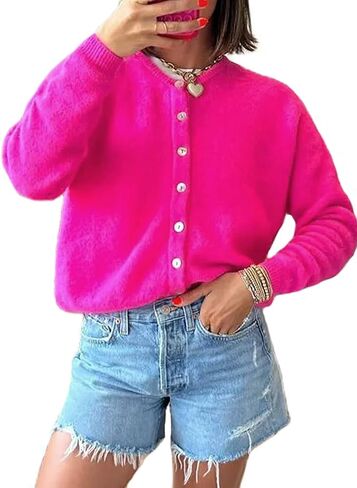 Womens Cardigan Sweaters Button Down Crew Neck Vintage Casual Knit Cardigan Lightweight Going Out Pullover Top in Kuwait