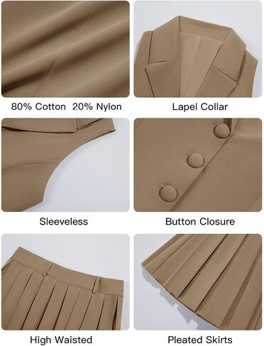 Cicy Bell Womens Summer 2 Piece Outfits V Neck Blazer Vest Matching Sets and Mini Pleated Skirts in Saudi Arabia