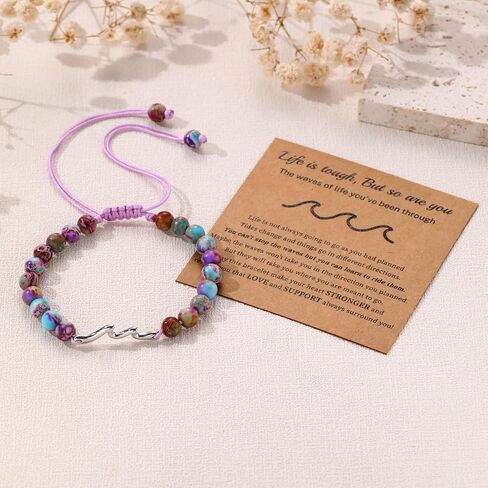 Inspirational Gifts for Women Wave Bracelet Encouragement Gifts Natural Stone Beaded Bracelets Life Is Tough Cheer Up Spiritual Thoughtful Get Weel Gifts Birthday Anniversary Jewelry in Kuwait