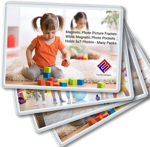 Magnetic Photo Holders for Refrigerator - Magnetic Photo Picture Frames - White Magnetic Photo Pockets - Holds 5x7 Photos (10) in Saudi Arabia