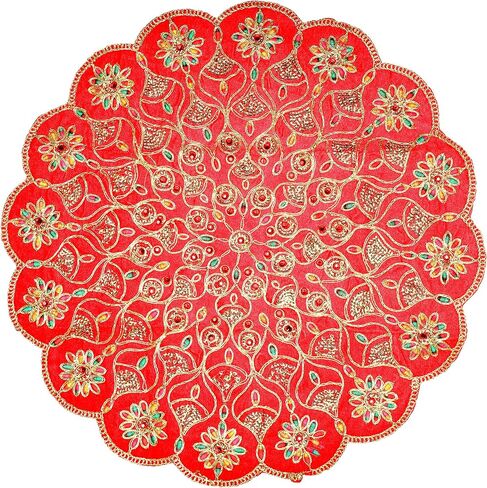 Decorative Mat Aasan Round Velvet Pooja Cloth Cloth with Sequence Work for Indian Traditional Multipurpose Pooja Festival Decorations Item & Article (Size :- 17")(Pink) in Saudi Arabia