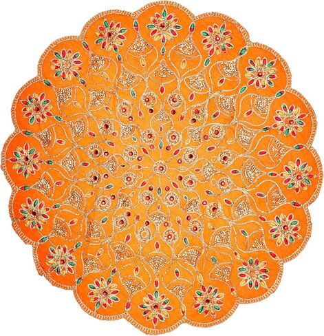 Decorative Mat Aasan Round Velvet Pooja Cloth Cloth with Sequence Work for Indian Traditional Multipurpose Pooja Festival Decorations Item & Article (Size :- 17")(Pink) in Saudi Arabia