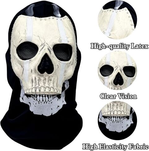 Realistic Scary Skull Ghost Mask - Full Face Skeleton Balaclava Halloween Costume, Ideal for War Games and Cosplay in Saudi Arabia