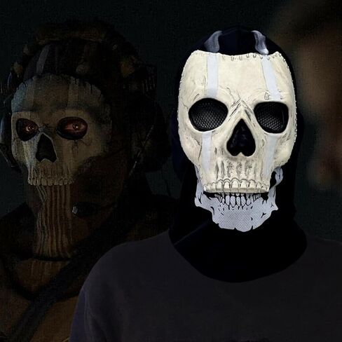 Realistic Scary Skull Ghost Mask - Full Face Skeleton Balaclava Halloween Costume, Ideal for War Games and Cosplay in Saudi Arabia