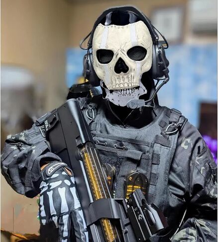 Realistic Scary Skull Ghost Mask - Full Face Skeleton Balaclava Halloween Costume, Ideal for War Games and Cosplay in Saudi Arabia