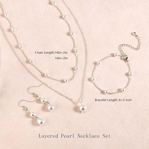 DIBOLA Gold Jewelry Set for Women, Dainty Layered Necklaces 14K Gold/Silver Pearl Necklaces for Women Pearl Necklace and Earring Set Pearl Earrings Pearl Bracelets Pearl Choker Wedding Bride Jewelry in Saudi Arabia